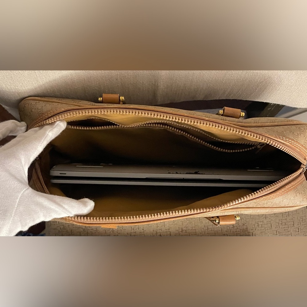 Celine Authentic Vintage Tan and Brown Bag with Leather Handles and Accents - Picture 3 of 16